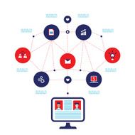 Computer monitor with web icons Social network Communication Business concept N2