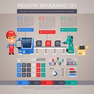 Industry Infographic Set with Factory Conveyor and Robot Arm