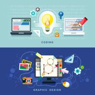 Colorful graphic design and coding illustration