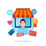 Online shopping flat design icons illustration