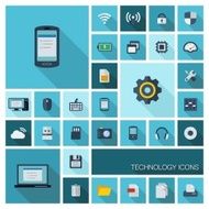 Flat colored icons with long shadows Abstract vector technology background