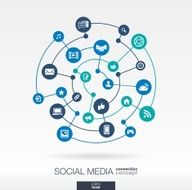 Social media flat integrated icons Vector connection concept infographic illustration