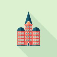 Retro hotel flat square icon with long shadows