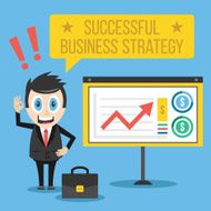 Businessman and presentation board with growing chart infographics N2