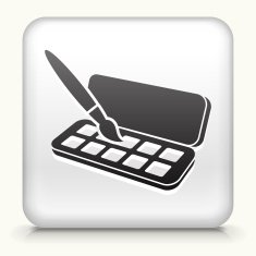 Square Button with Brush & Paints