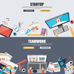 Flat design concepts for teamwork and startup