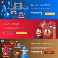 Set of flat design flyers headers with Great Britain travel N2