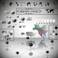 Map of North America different icons and Information graphics infographic