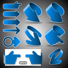 Set of Blue 3D Paper Cut Arrow Illustrations Clip-Art N2