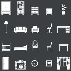 vector set of 20 white furniture icons