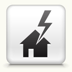 Square Button with House Struck by Lightning