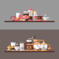 Set of modern flat design coffee-shop cafe and bakery N6