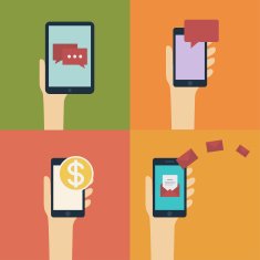 Hand holding smart mobile phone and tablet Vector flat