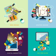 flat web and graphic design marketing pay per click