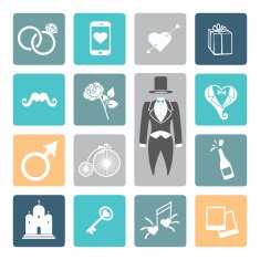 Wedding icons set Flat for groom
