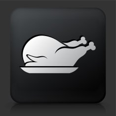 Black Square Button with Poultry Dish Icon