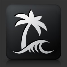 Black Square Button with Beach and Waves