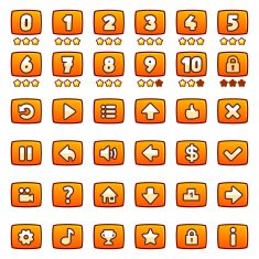 Orange game buttons set