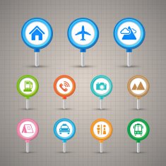 Map Pins with Transportation icons set