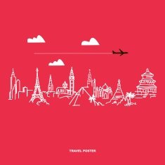 Travel and tourism poster Drawn hands world attractions N2