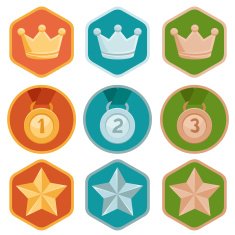 Vector achievement badges - gold silver bronze N2
