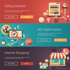 Modern flat design business headers set with icons and infographics N3