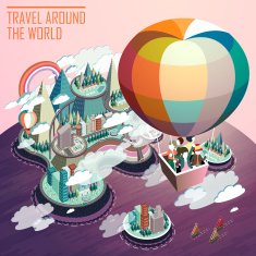 hot air balloon tourism flat 3d isometric infographic N2