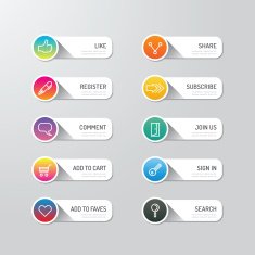 Modern banner button with social icon design options Vector N8