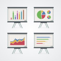 Set of presentation boards with pie charts diagram and graphs