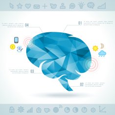 Brain silhouette with interface icons