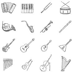 Vector Set of Sketch Musical Instruments Icons