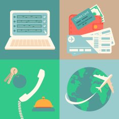 Vacation reservation and booking icons set