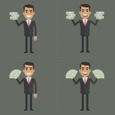 Businessman and money in different poses