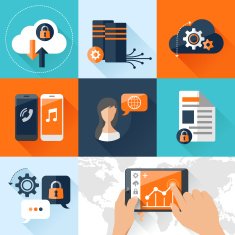Concept mobile devices connected onto a cloud data storage N7