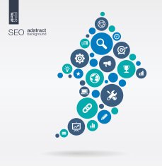 Arrow up shape SEO illustration connected circles integrated flat icons