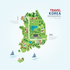 Infographic travel and landmark korea map shape template design