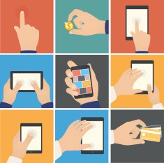 Business hands action pointers to touch digital devices e-commerce