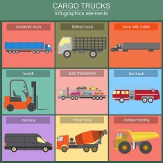 Set of elements cargo transportation trucks lorry N4