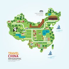 Infographic travel and landmark china map shape template design