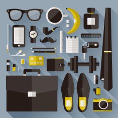 Modern businessman essentials Flat design elements with long shadow N2