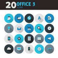 Blue flat round button office icons N2