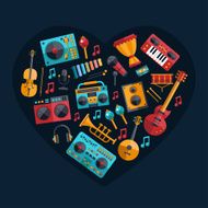 Set of modern flat design musical instruments and music tools N3