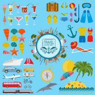 Travel Vacations Beach resort set icons N10