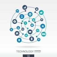 Technology flat integrated icons set Vector connection concept infographic illustration