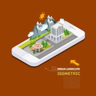 Flat landscape street infographic 3d isometric concept on the phone