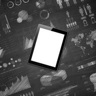 Tablet pc on infographic Blackboard - Chalkboard