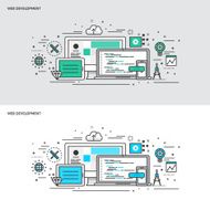 Thin line flat design concept banners for Web Development