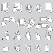 Hands collection tablets and mobile with touch-screen display