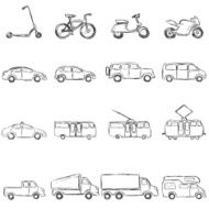 Vector Set of Sketch Ground Transportation Icons N2