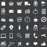 vector set of 36 white shopping icons